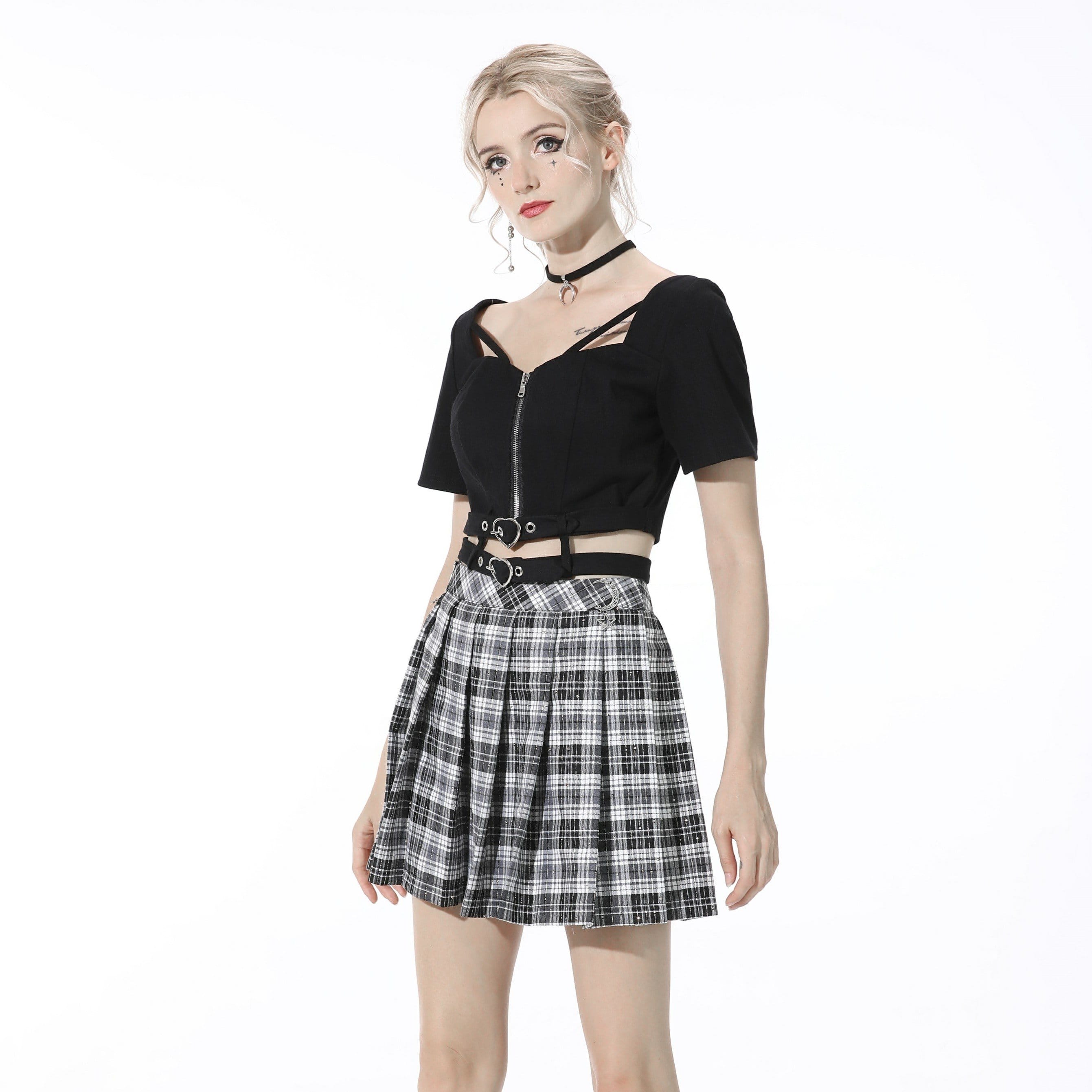 Darkinlove Women's Punk Cutout Zipped Black Crop Top