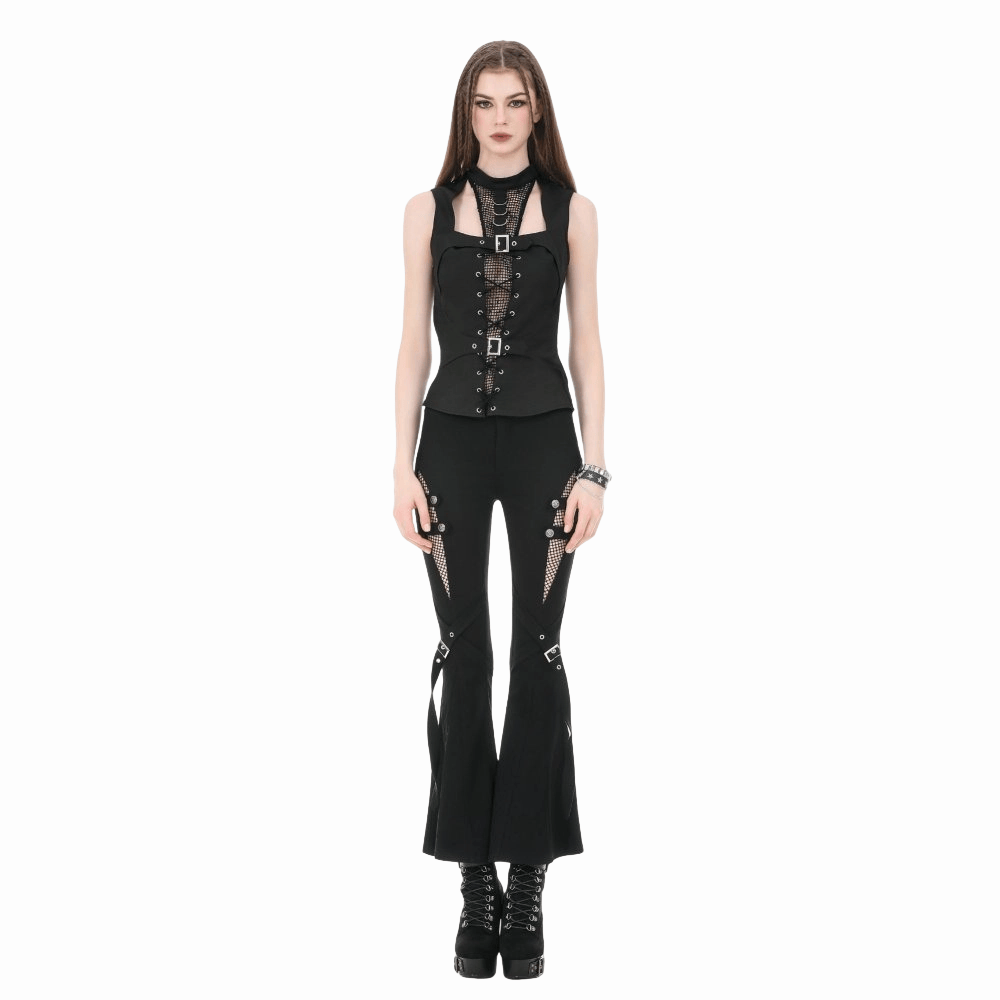 Darkinlove Women's Punk D-rings Buckle Straps Cutout Tank Top