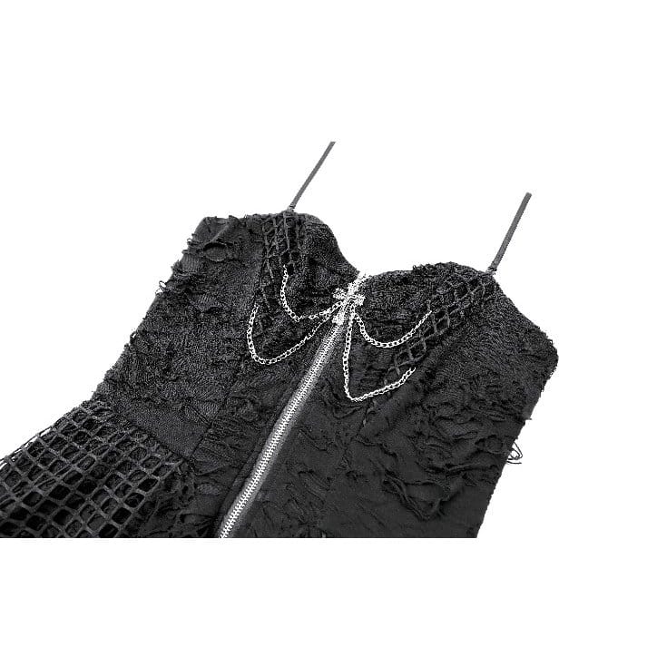 Darkinlove Women's Punk Distressed Chain Zipper Slip Dress