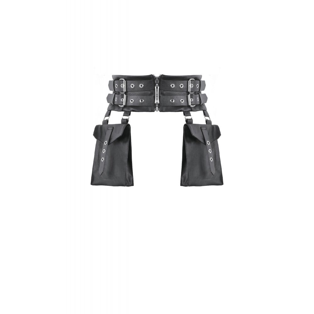 Darkinlove Women's Punk Eyelet Buckle Strap Zipper Belt with Pouches