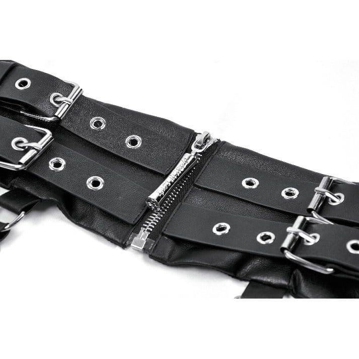 Darkinlove Women's Punk Eyelet Buckle Strap Zipper Belt with Pouches