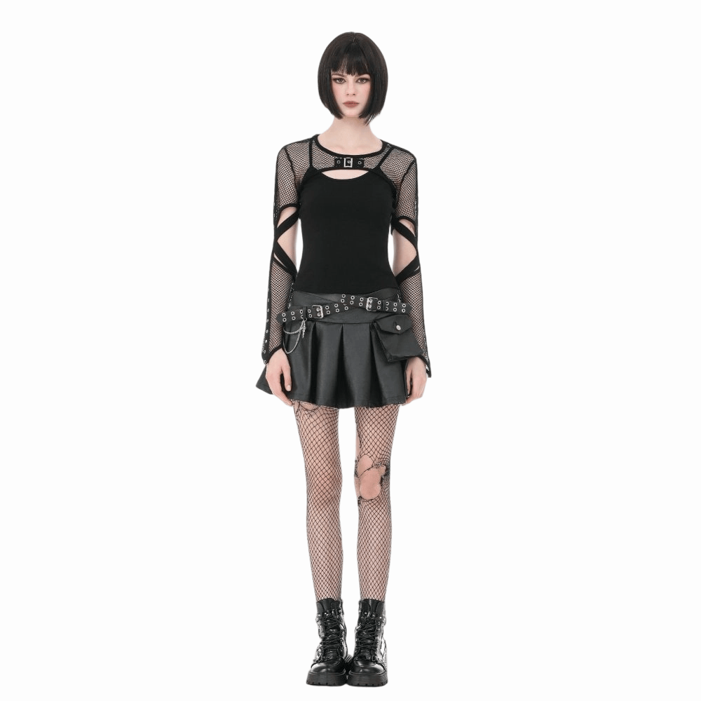 Darkinlove Women's Punk Eyelet Cutout Mesh Cape