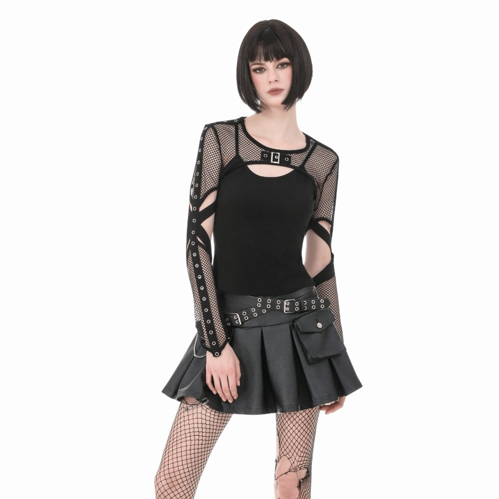 Darkinlove Women's Punk Eyelet Cutout Mesh Cape
