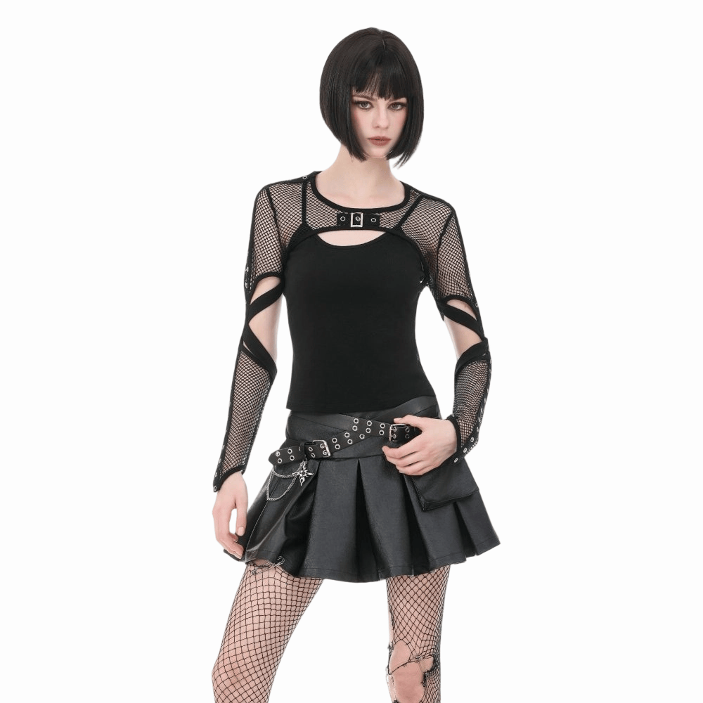 Darkinlove Women's Punk Eyelet Cutout Mesh Cape
