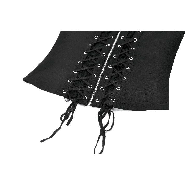 Darkinlove Women's Punk Eyelet Distressed Lace-up Zip Tank Top