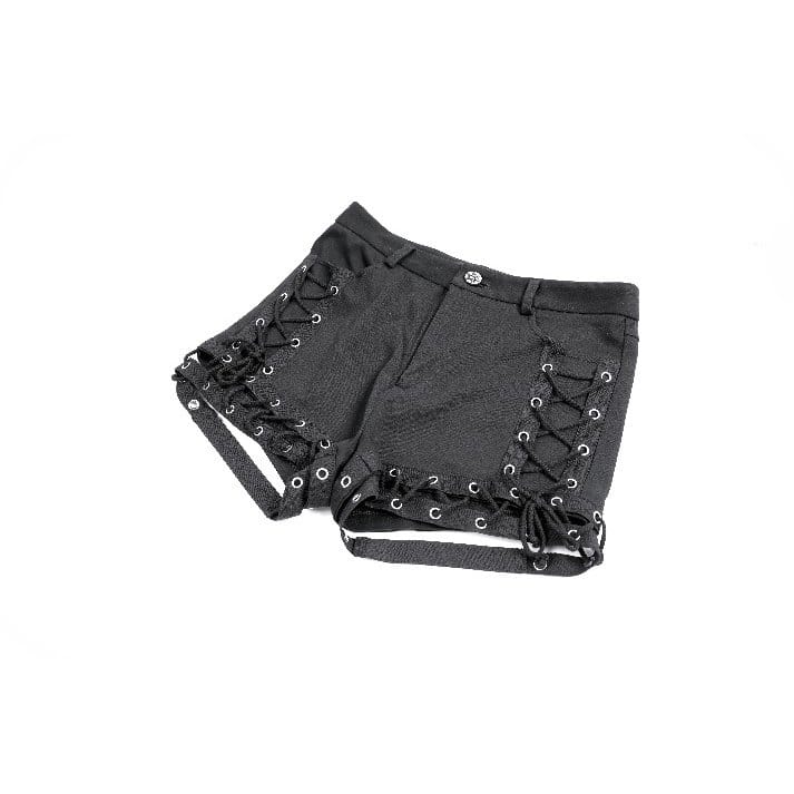 Darkinlove Women's Punk Eyelet Lace-up Cutout Shorts