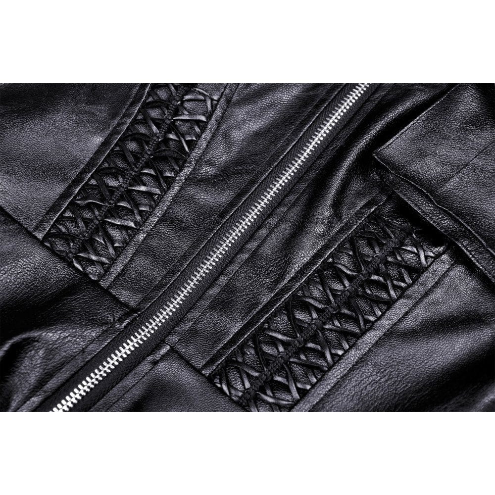 Darkinlove Women's Punk Front Zip Halterneck Faux Leather Dress