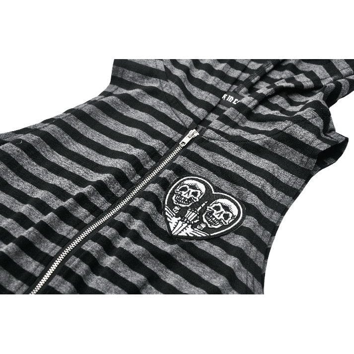 Darkinlove Women's Punk Front Zip Striped Dress with Hood