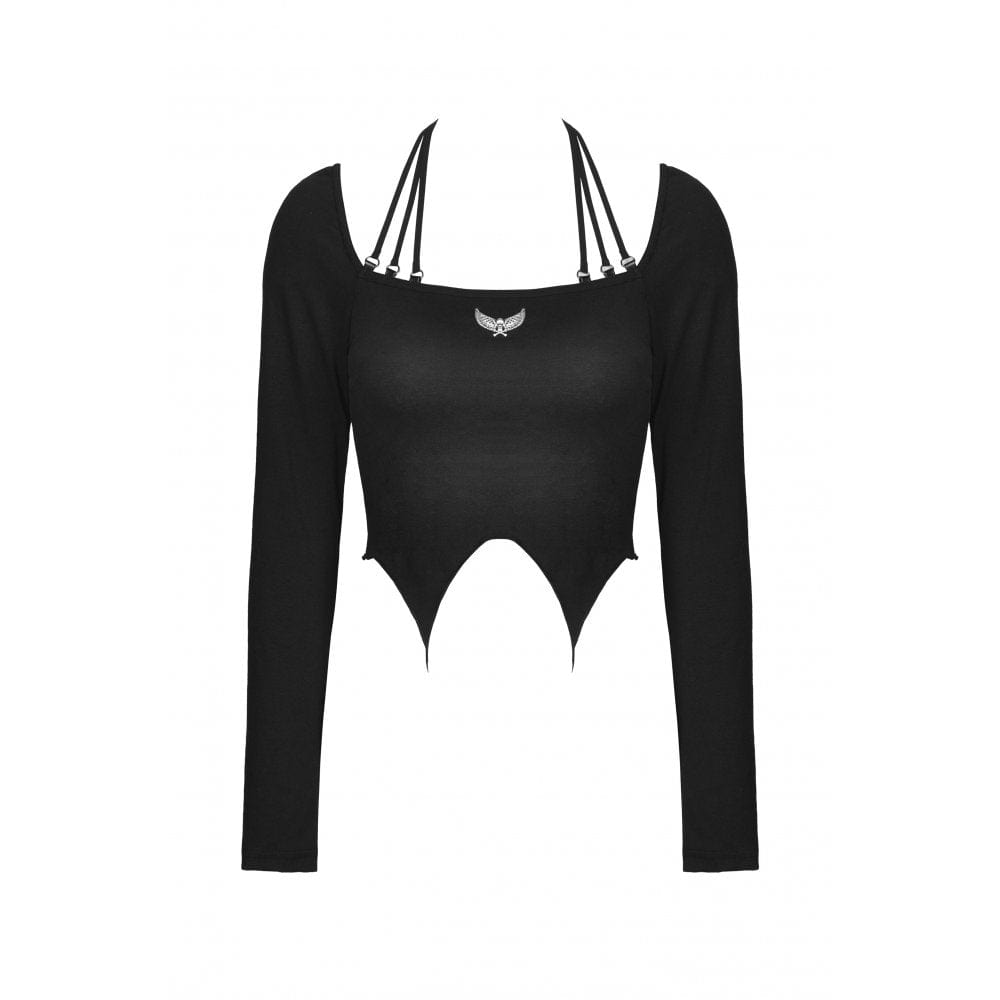 Darkinlove Women's Punk Halterneck Long Sleeved Crop Top