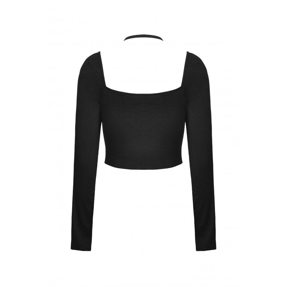 Darkinlove Women's Punk Halterneck Long Sleeved Crop Top