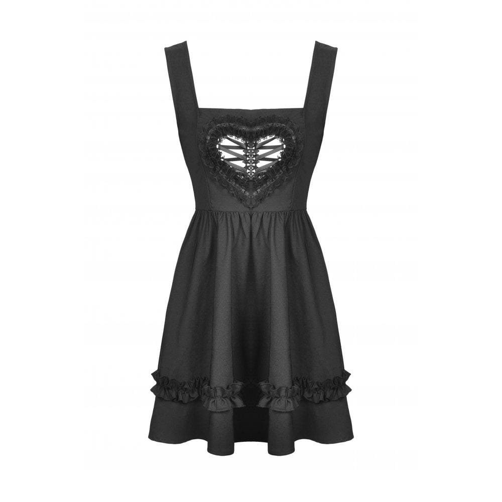 Darkinlove Women's Punk Heart Cutout Ruffled Slip Dress
