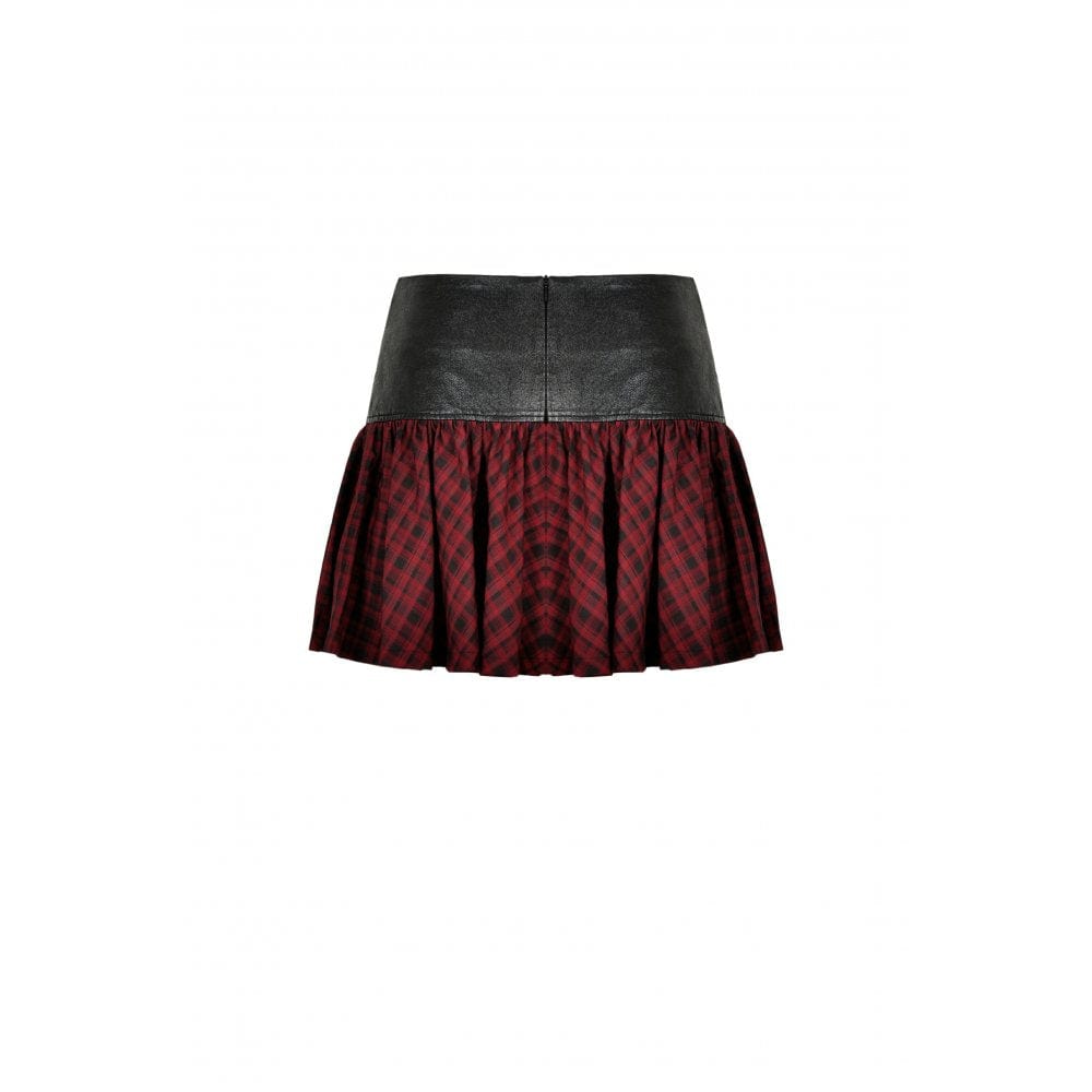 Darkinlove Women's Punk High-waisted Buckle Plaid Skirt