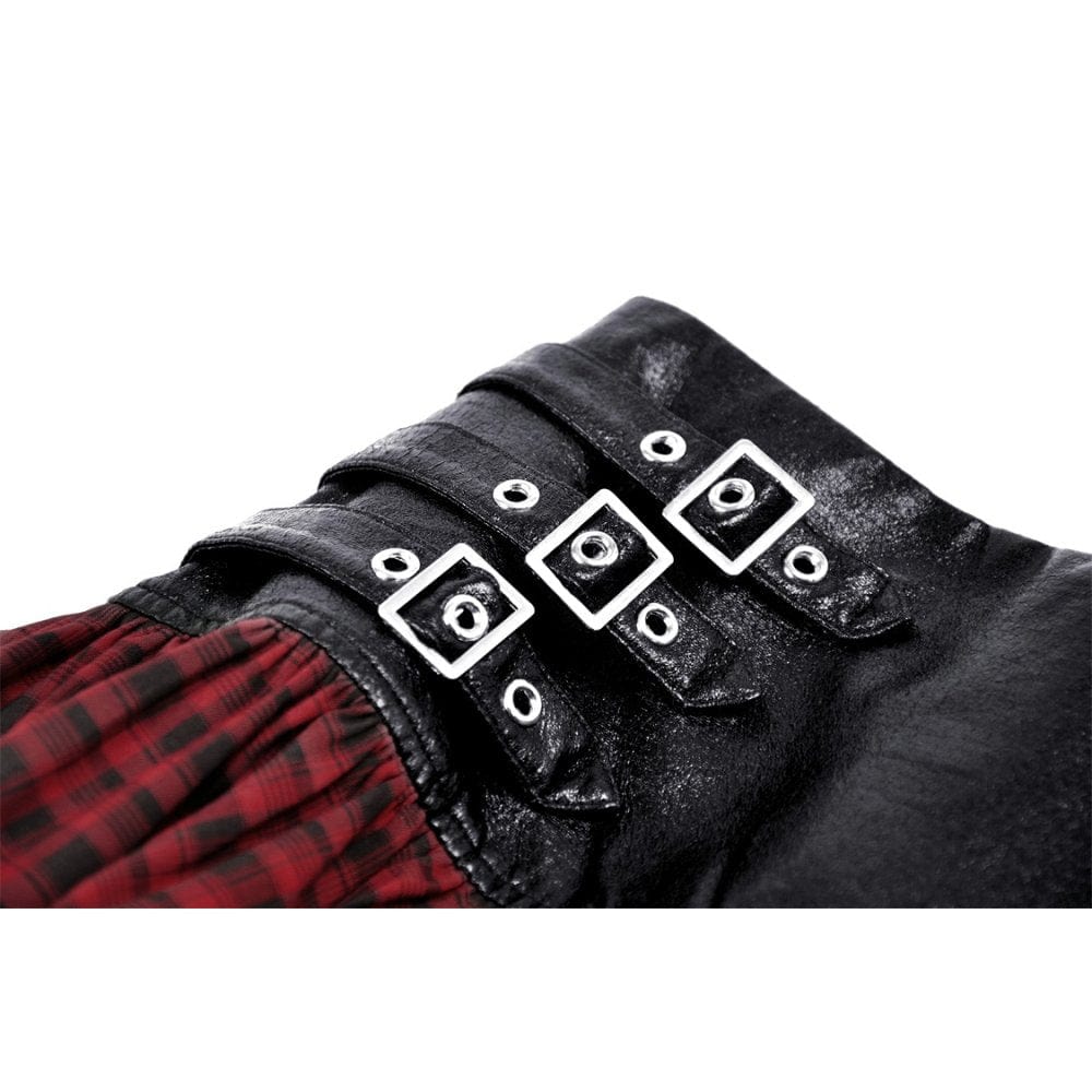 Darkinlove Women's Punk High-waisted Buckle Plaid Skirt