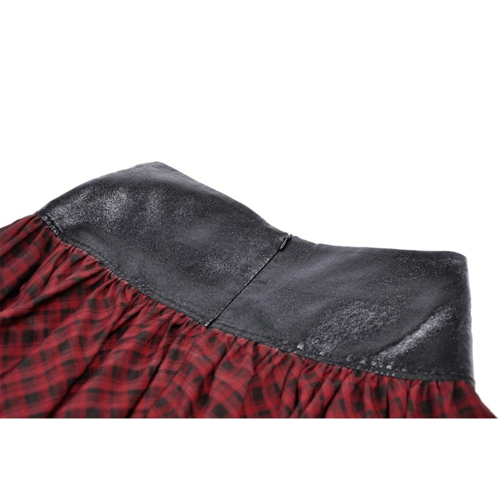 Darkinlove Women's Punk High-waisted Buckle Plaid Skirt