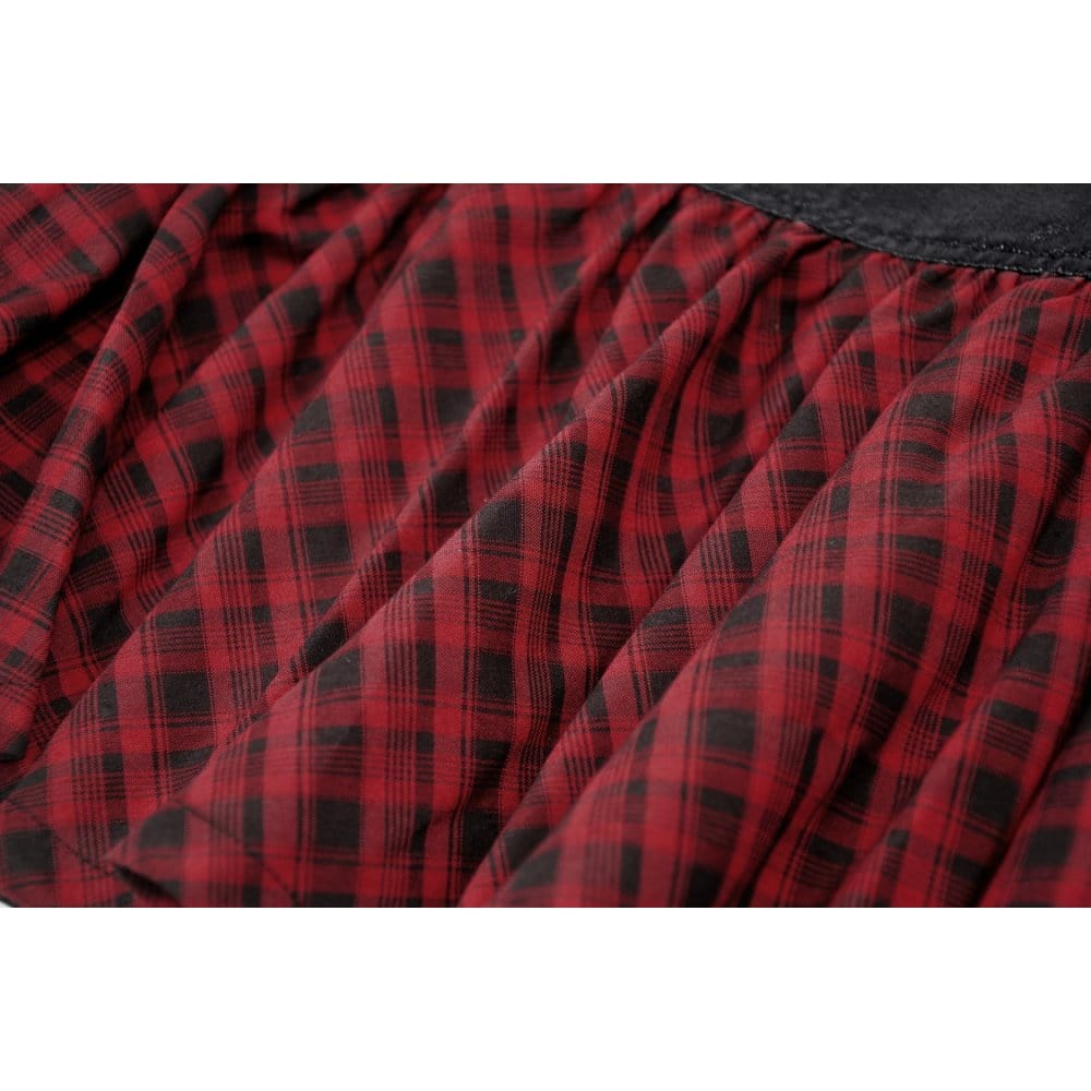 Darkinlove Women's Punk High-waisted Buckle Plaid Skirt