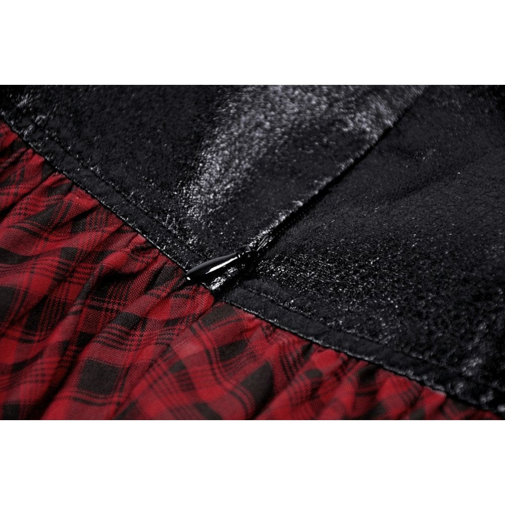 Darkinlove Women's Punk High-waisted Buckle Plaid Skirt