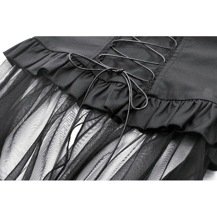 Darkinlove Women's Punk High-waisted Lacing-up High/low Mesh Skirt