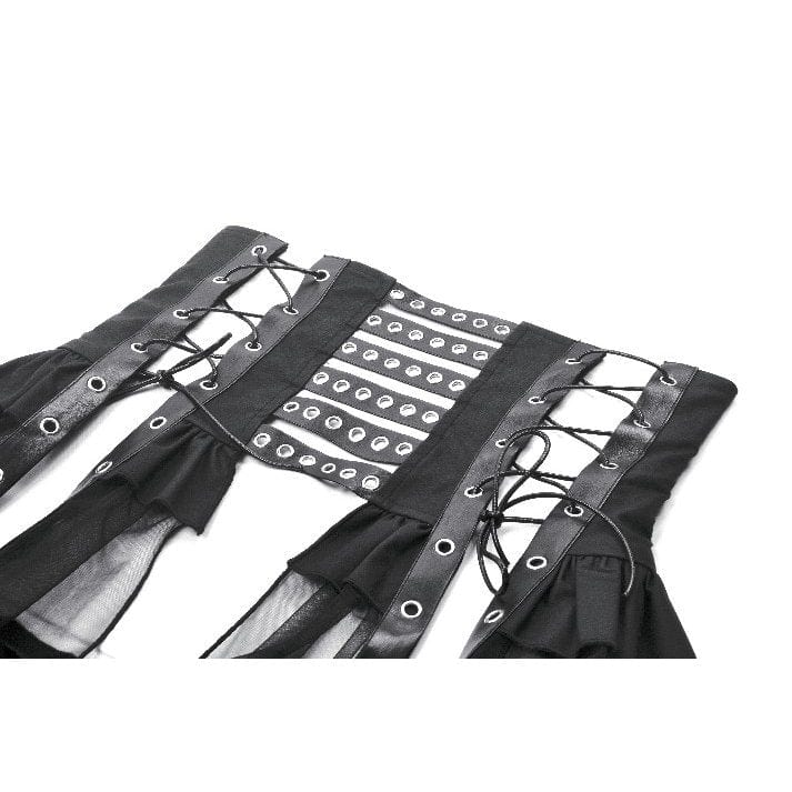 Darkinlove Women's Punk High-waisted Lacing-up High/low Mesh Skirt