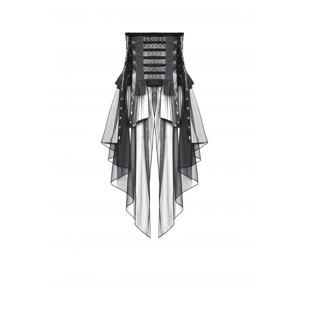Darkinlove Women's Punk High-waisted Lacing-up High/low Mesh Skirt