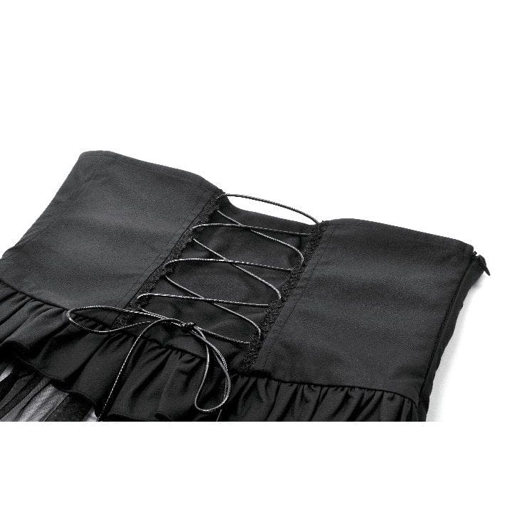 Darkinlove Women's Punk High-waisted Lacing-up High/low Mesh Skirt
