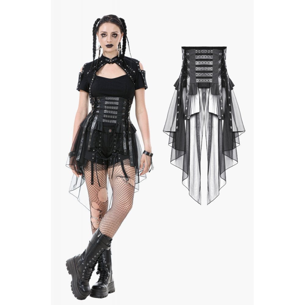 Darkinlove Women's Punk High-waisted Lacing-up High/low Mesh Skirt