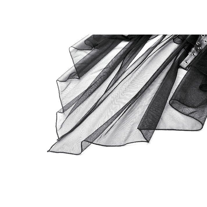 Darkinlove Women's Punk High-waisted Lacing-up High/low Mesh Skirt