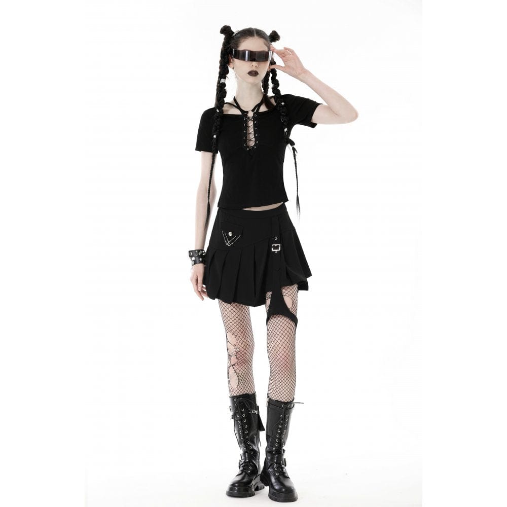Darkinlove Women's Punk Irregular Buckle Pleated Bustier