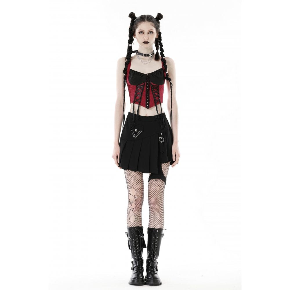 Darkinlove Women's Punk Irregular Buckle Pleated Bustier