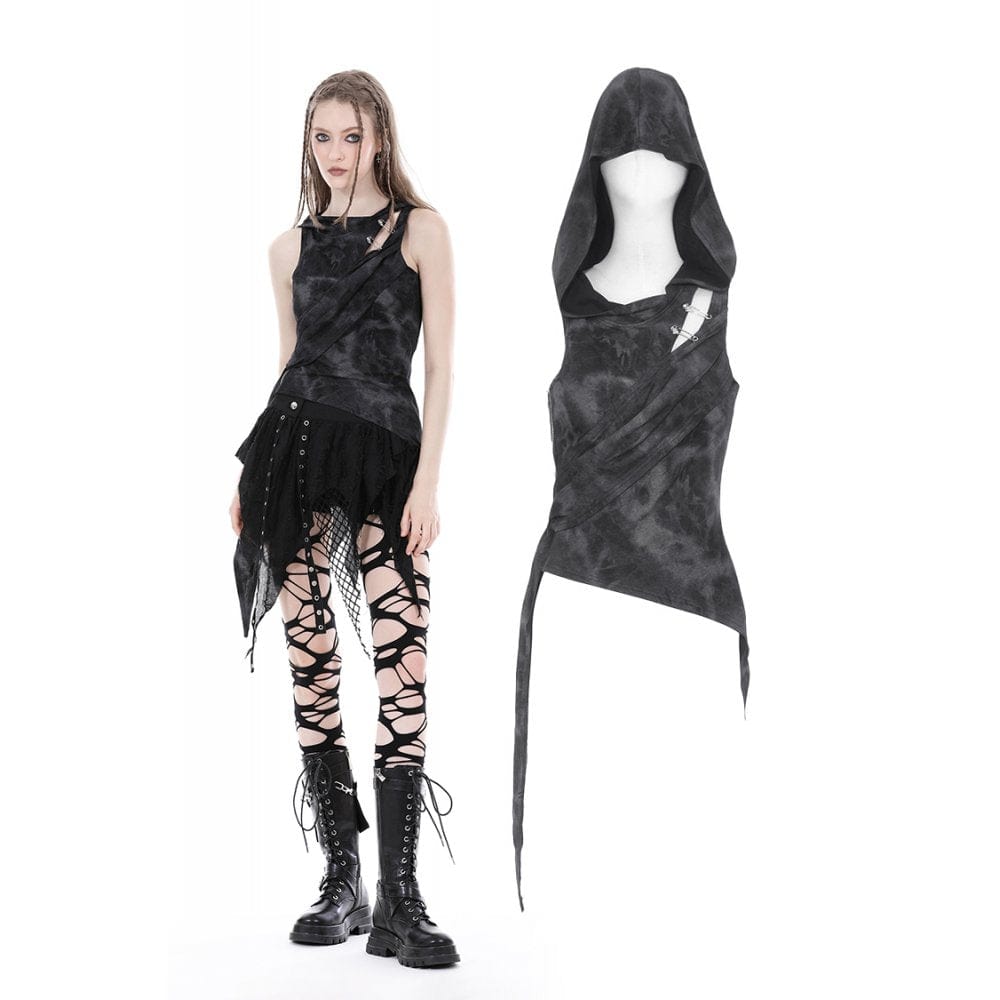 Darkinlove Women's Punk Irregular Cutout Vest with Hood