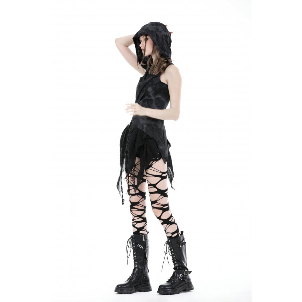 Darkinlove Women's Punk Irregular Cutout Vest with Hood