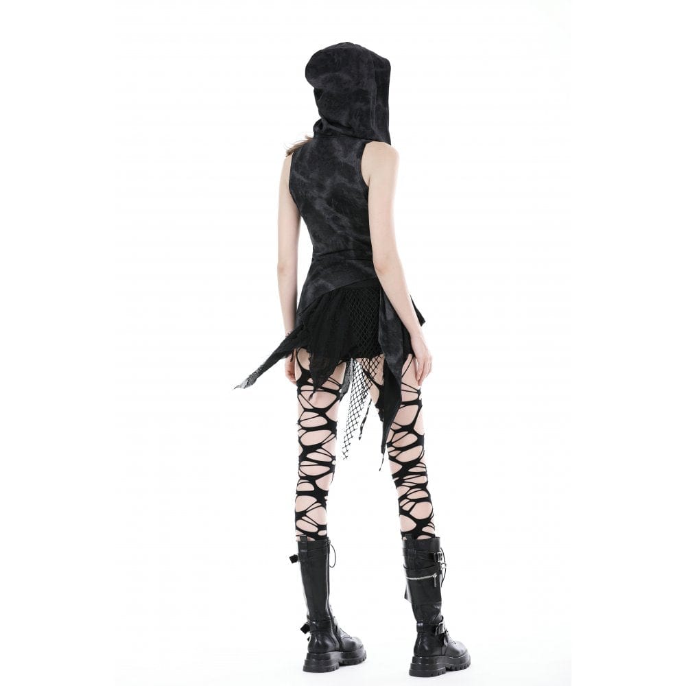 Darkinlove Women's Punk Irregular Cutout Vest with Hood