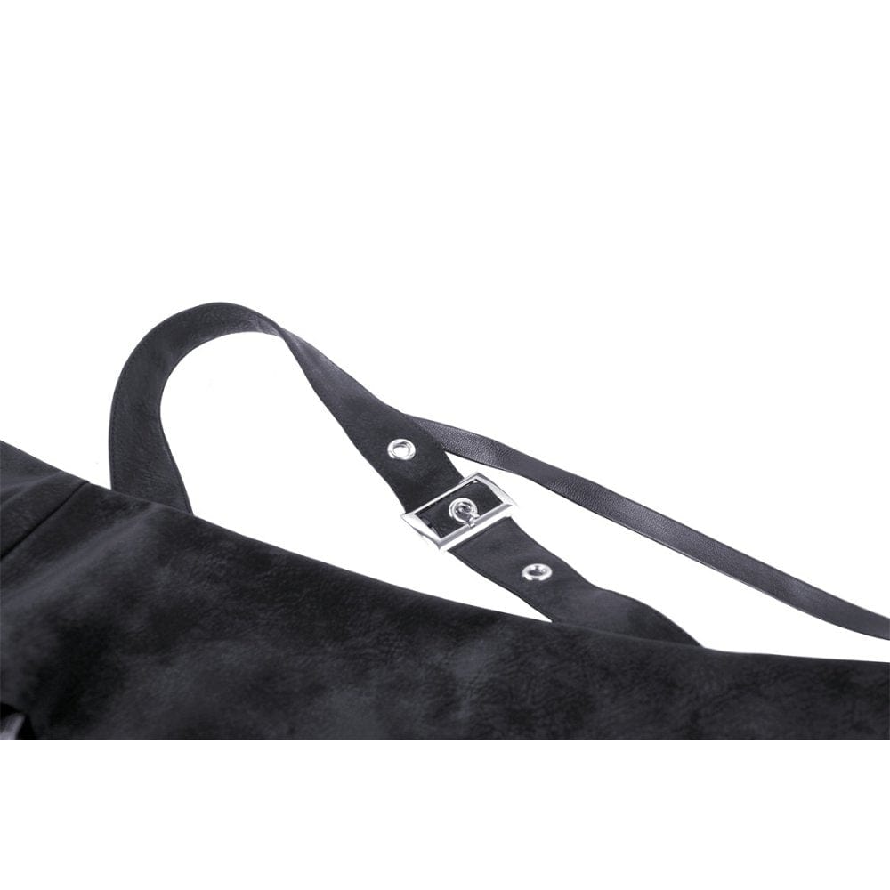 Darkinlove Women's Punk Irregular Faux Leather Splice Plaid Skirt