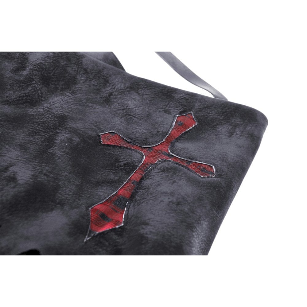 Darkinlove Women's Punk Irregular Faux Leather Splice Plaid Skirt