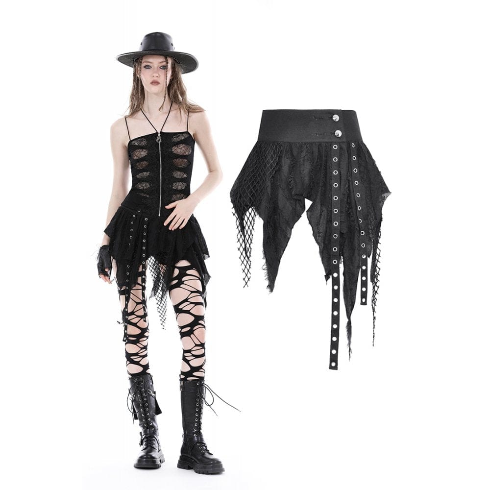 Darkinlove Women's Punk Irregular High-waisted Unedged Skirt