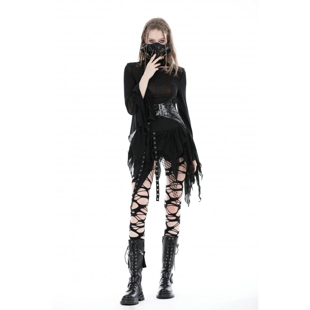 Darkinlove Women's Punk Irregular High-waisted Unedged Skirt