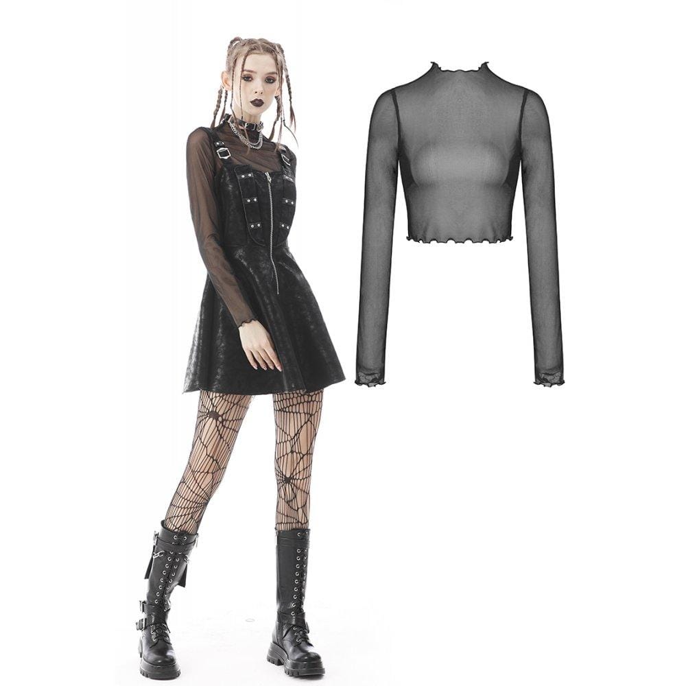 Darkinlove Women's Punk Irregular Mesh Sheer Top