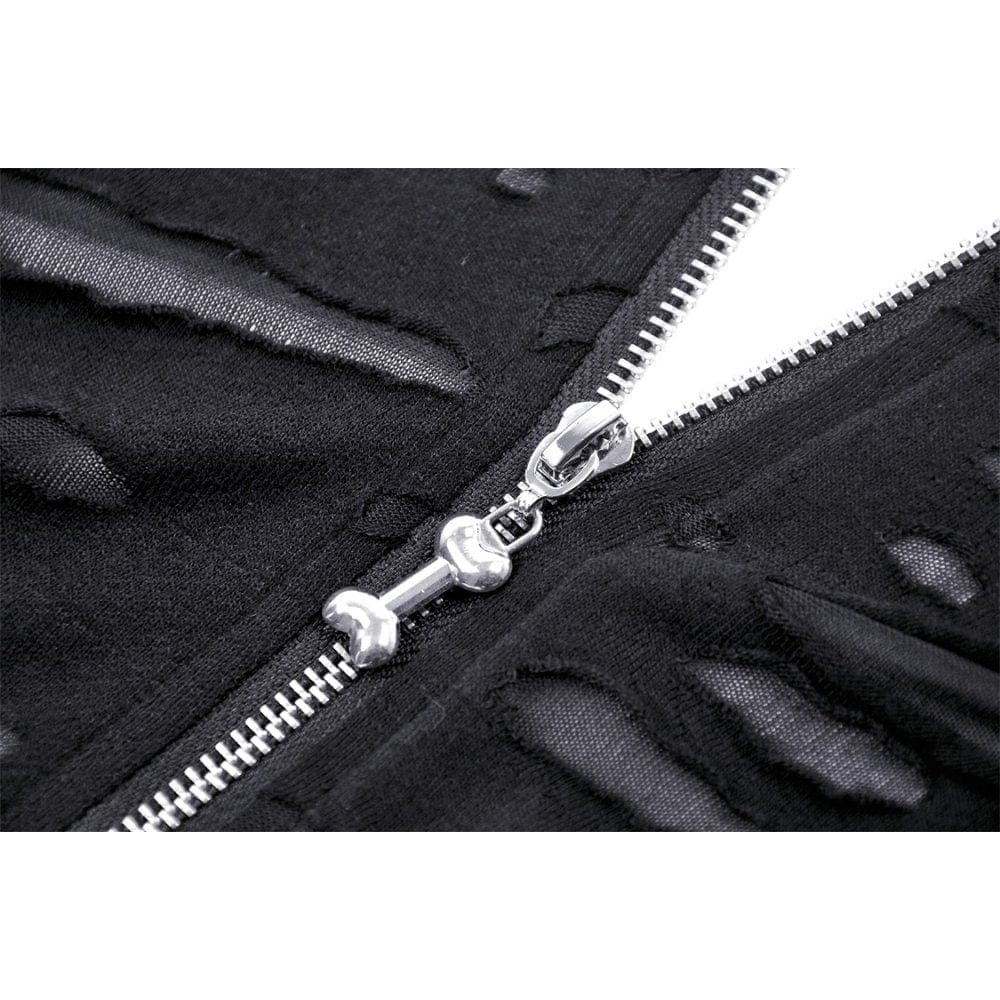 Darkinlove Women's Punk Irregular Ripped Vest with Hood