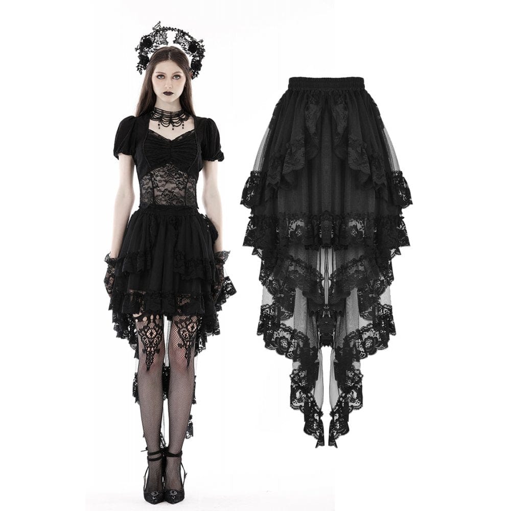 Darkinlove Women's Punk Irregular Ruffled Lace Skirt