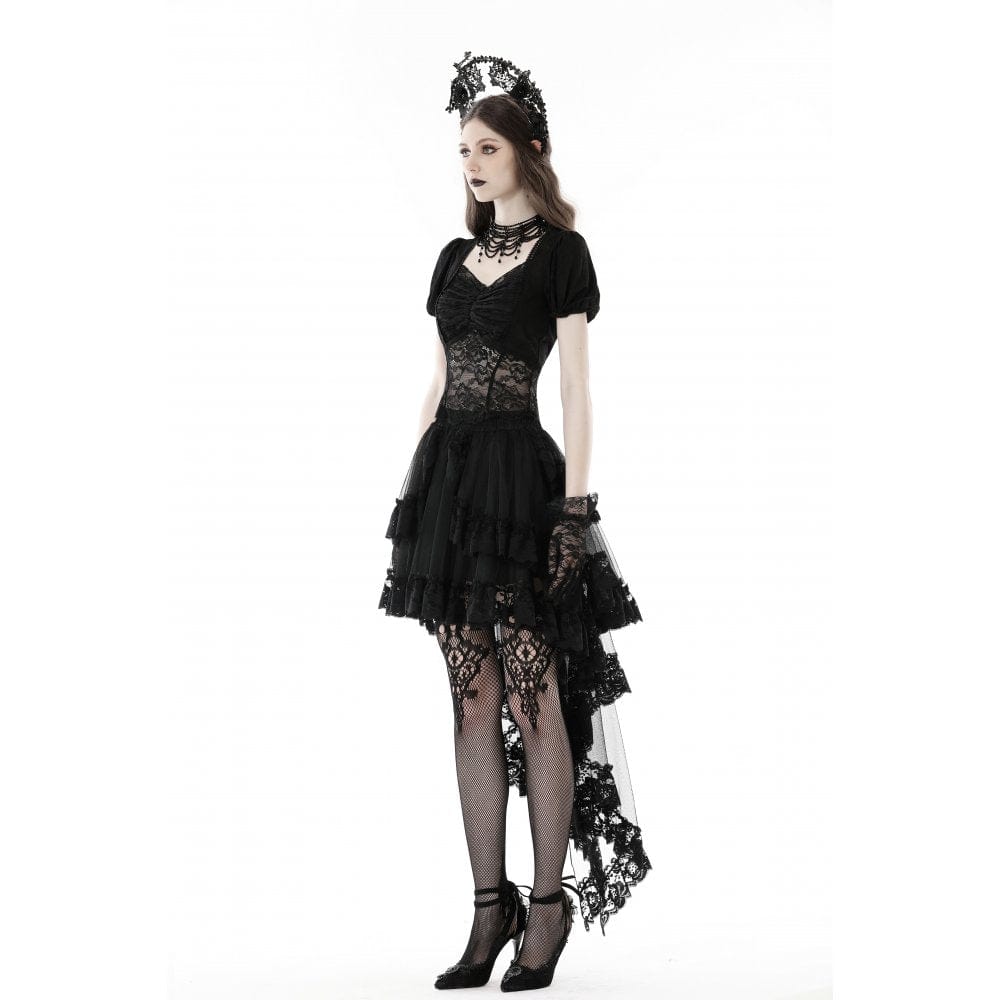 Darkinlove Women's Punk Irregular Ruffled Lace Skirt