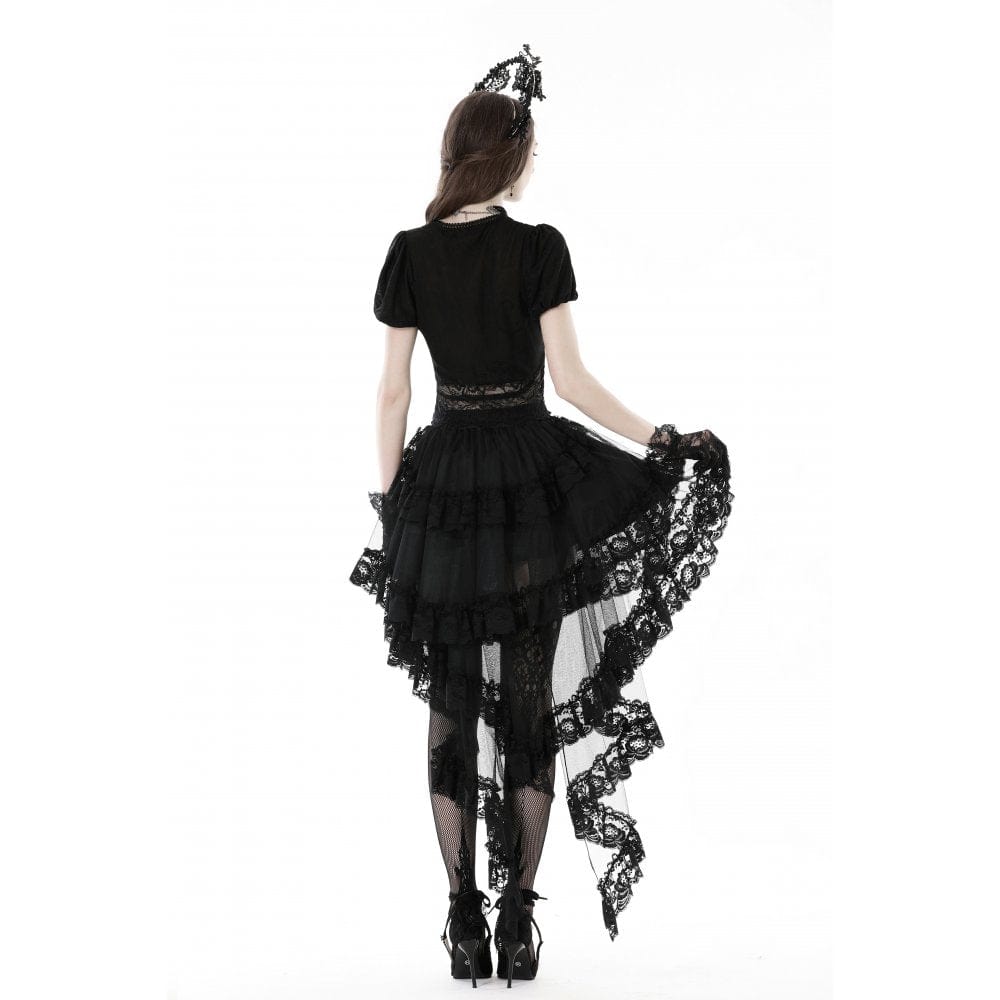 Darkinlove Women's Punk Irregular Ruffled Lace Skirt
