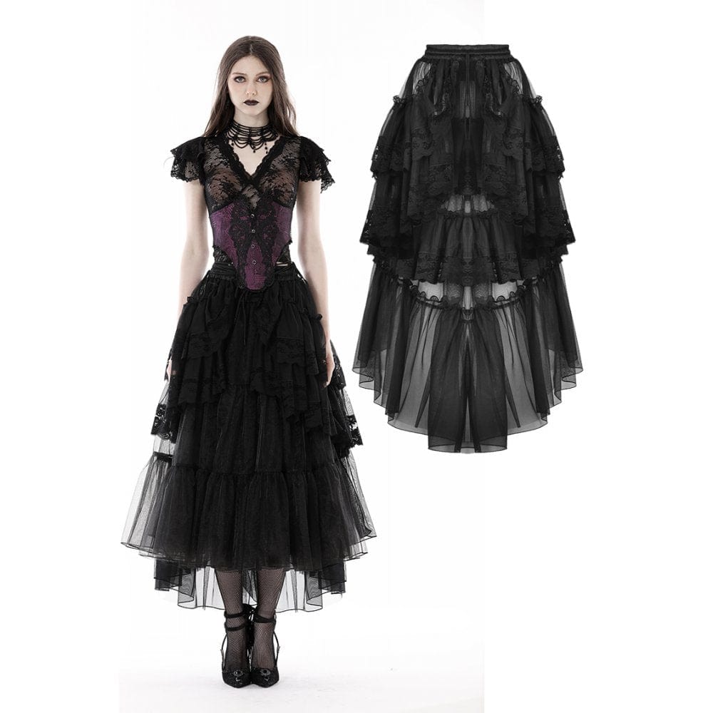 Darkinlove Women's Punk Irregular Ruffled Layered Mesh Skirt