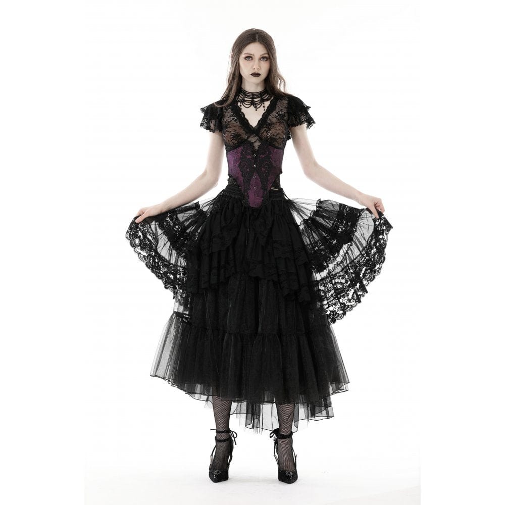 Darkinlove Women's Punk Irregular Ruffled Layered Mesh Skirt