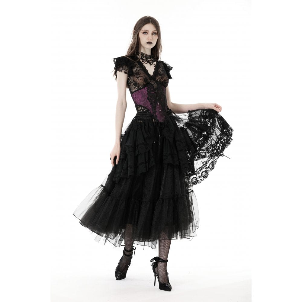 Darkinlove Women's Punk Irregular Ruffled Layered Mesh Skirt