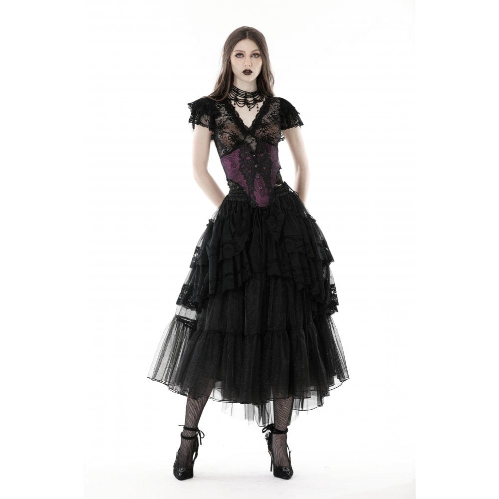 Darkinlove Women's Punk Irregular Ruffled Layered Mesh Skirt