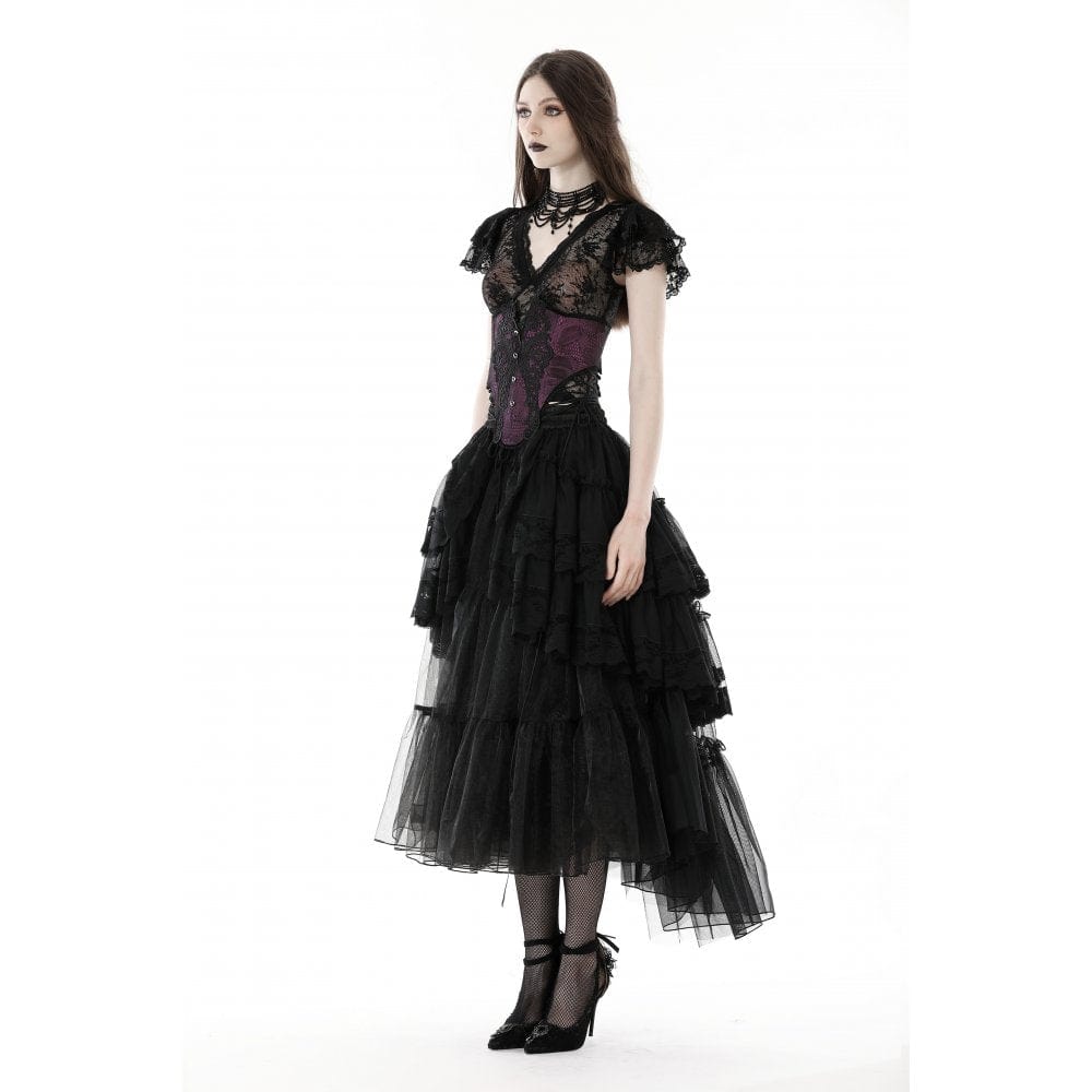 Darkinlove Women's Punk Irregular Ruffled Layered Mesh Skirt