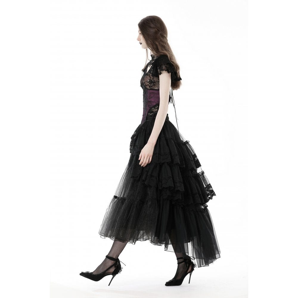 Darkinlove Women's Punk Irregular Ruffled Layered Mesh Skirt