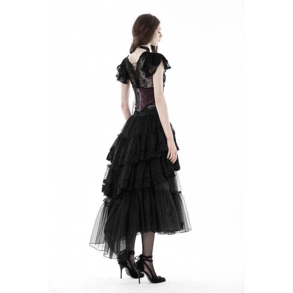 Darkinlove Women's Punk Irregular Ruffled Layered Mesh Skirt