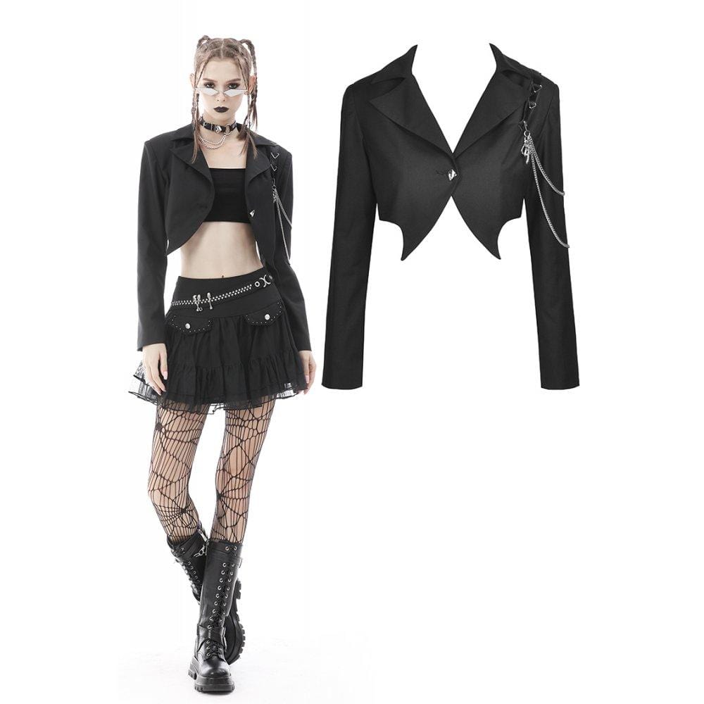 Darkinlove Women's Punk Irregular Short Jacket with Chain
