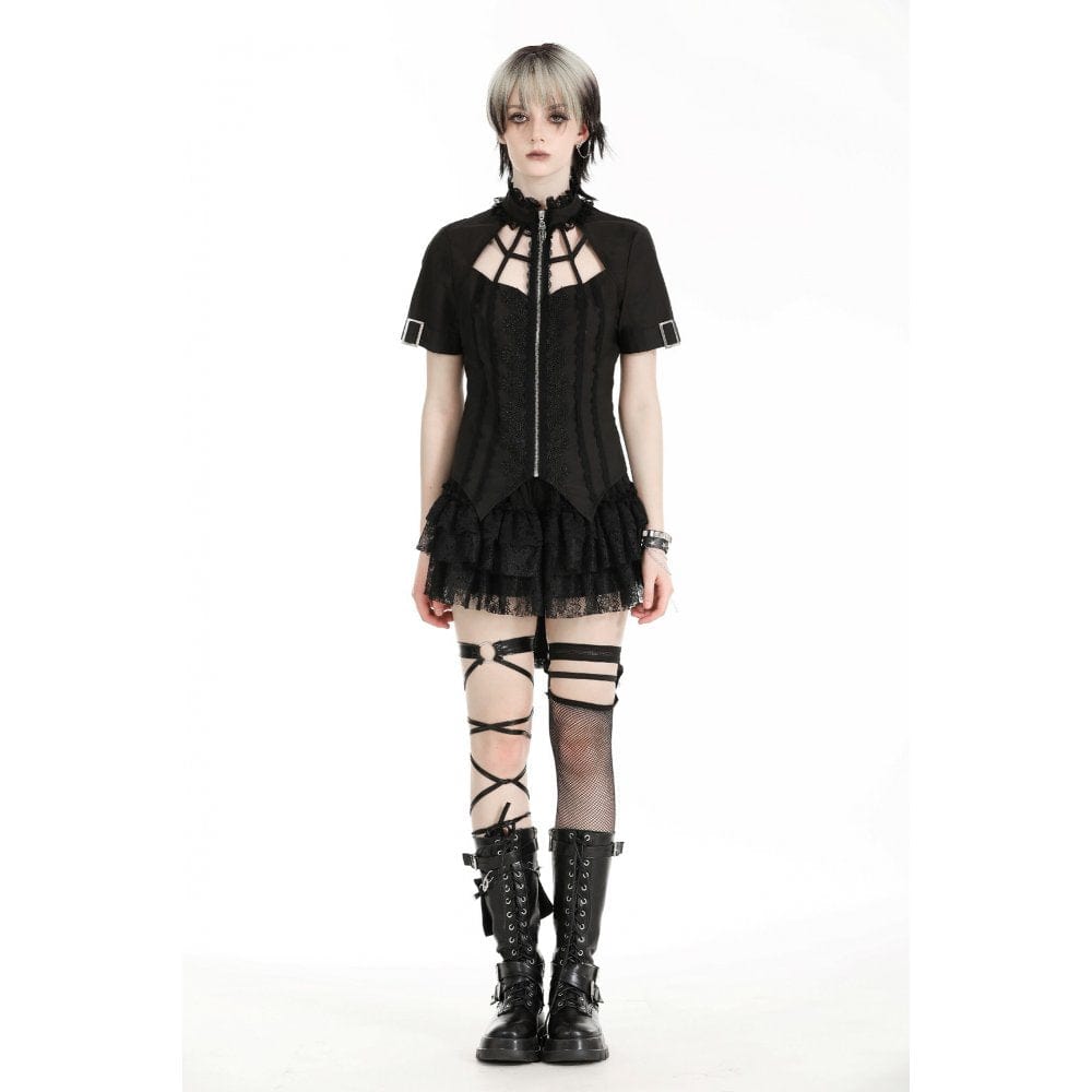 Darkinlove Women's Punk Irregular Stand Collar Shirt
