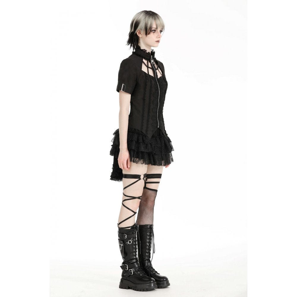 Darkinlove Women's Punk Irregular Stand Collar Shirt